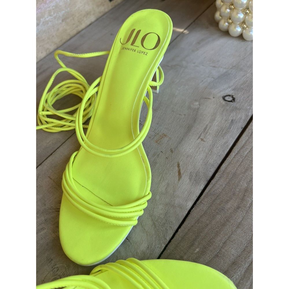 JLO Jennifer Lopez Neon Lime Faux Leather 4" Heel Strappy Sandals‎ Size 6 - Picture 8 of 11